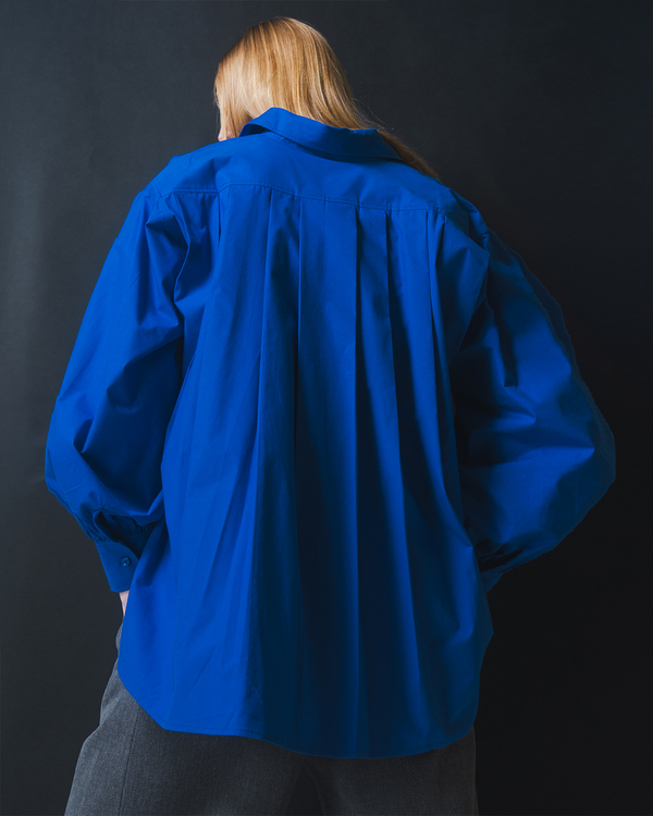 Emin Paul Cobalt Gather Cuff Long Sleeve Shirt