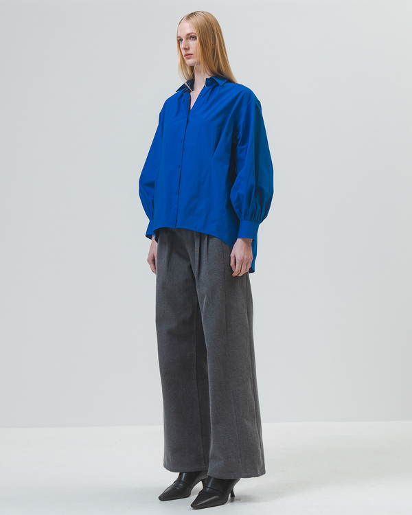 Emin Paul Cobalt Gather Cuff Long Sleeve Shirt