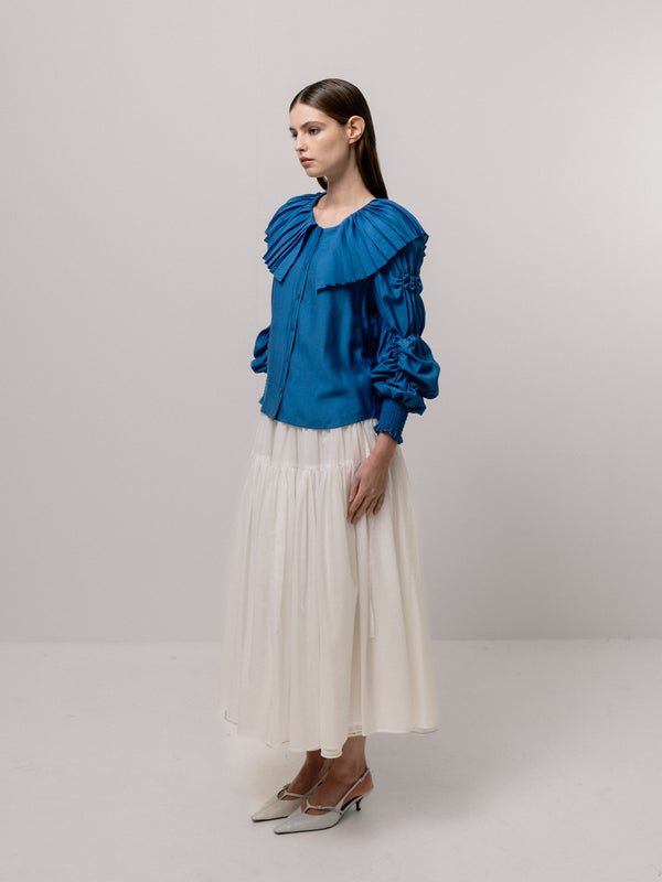 Emin Paul Cobalt Pleated Collar Blouse