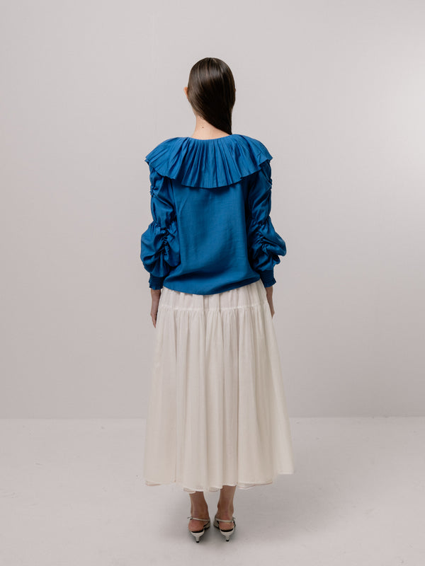 Emin Paul Cobalt Pleated Collar Blouse