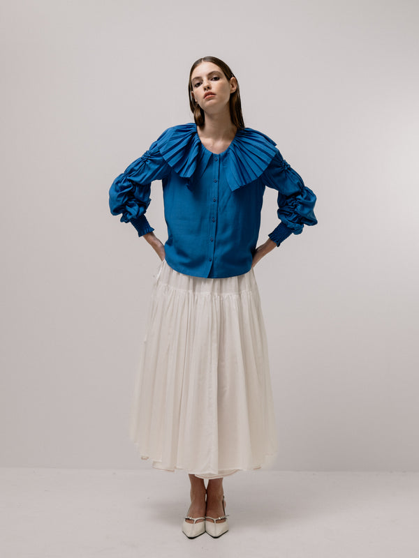 Emin Paul Cobalt Pleated Collar Blouse