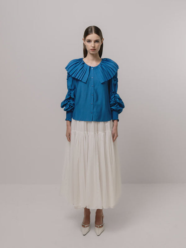 emin paul Cobalt Pleated Collar Blouse