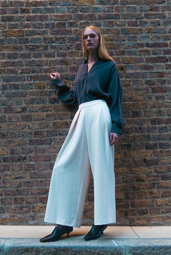 Emin Paul Cream Double Pleat Trousers