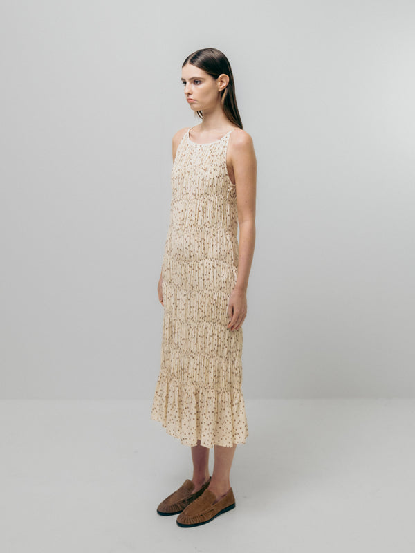 Emin Paul Cream-Sequin Gathered Halter Dress