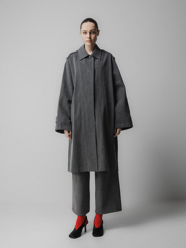 emin paul Grey Oversized Half Trench Coat