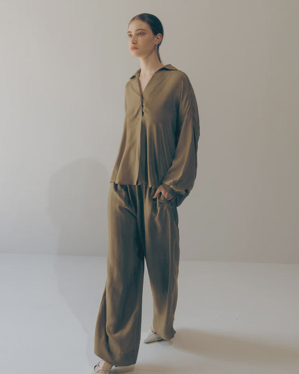 Emin Paul Khaki Curved Hem Blouse