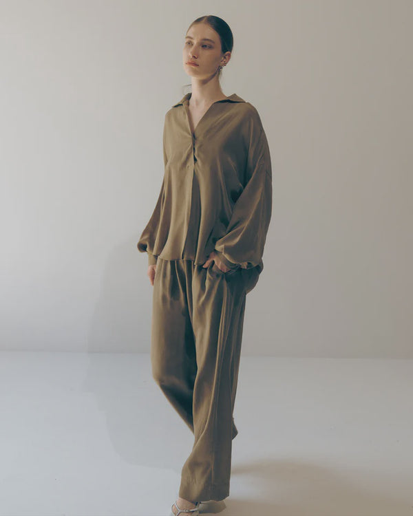 emin paul Khaki Curved Hem Blouse