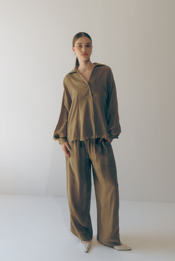 Emin Paul Khaki Fluid Trousers