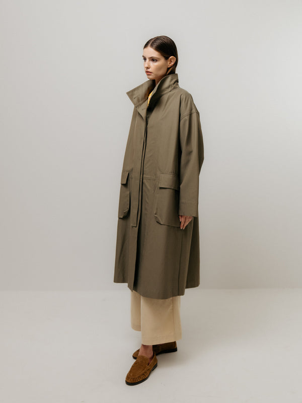 Emin Paul Khaki Funnel Neck Utility Coat