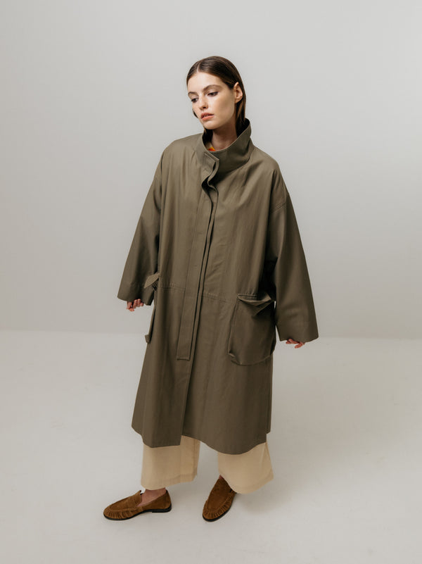 Emin Paul Khaki Funnel Neck Utility Coat