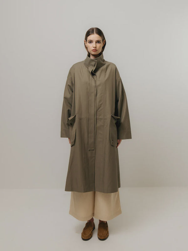 emin paul Khaki Funnel Neck Utility Coat