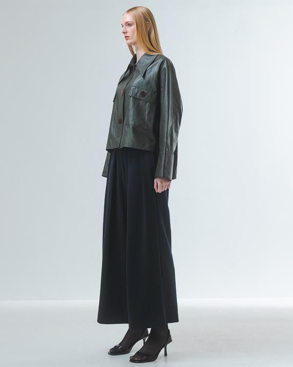 Emin Paul Khaki High-Low Vegan Leather Jacket