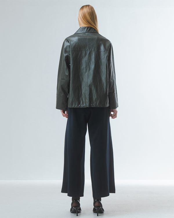 Emin Paul Khaki High-Low Vegan Leather Jacket