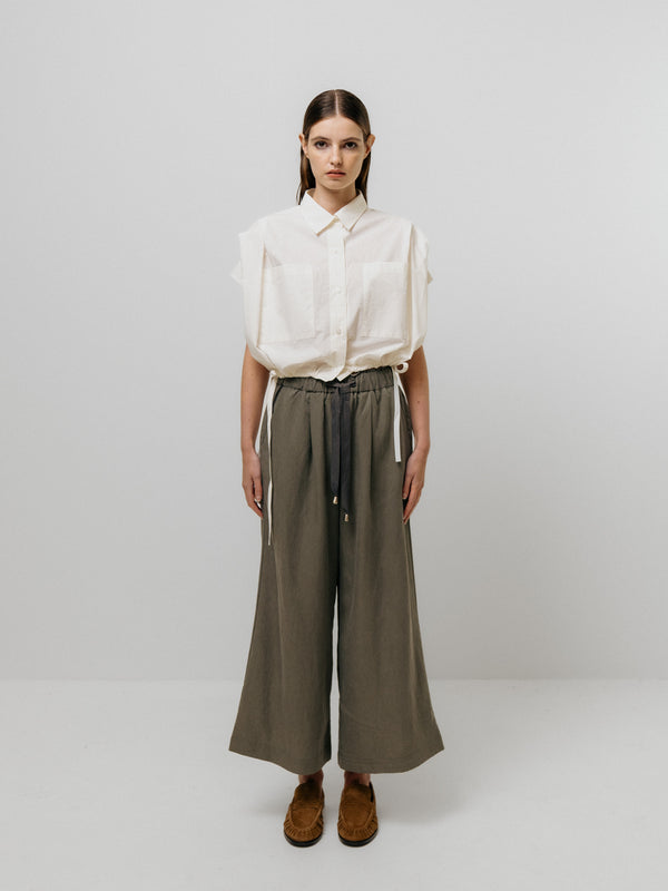 emin paul Khaki Ribbon Tie Culottes