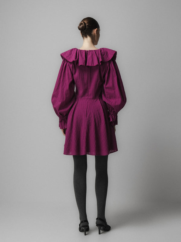 Emin Paul Magenta Ruffle Collar Mini Dress