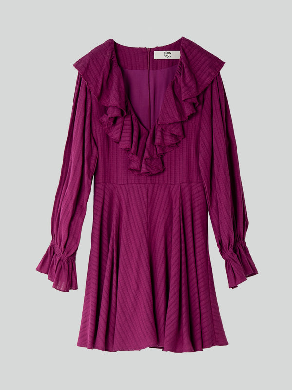 Emin Paul Magenta Ruffle Collar Mini Dress