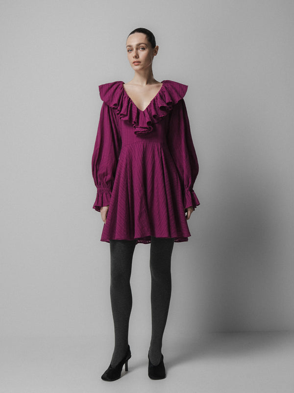 emin paul Magenta Ruffle Collar Mini Dress