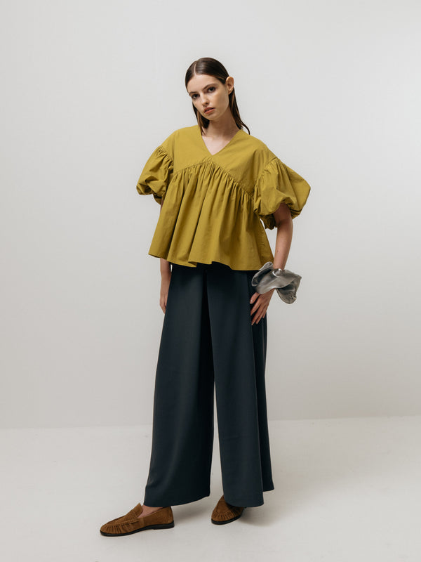 Emin Paul Moss Palazzo Pleated Trousers