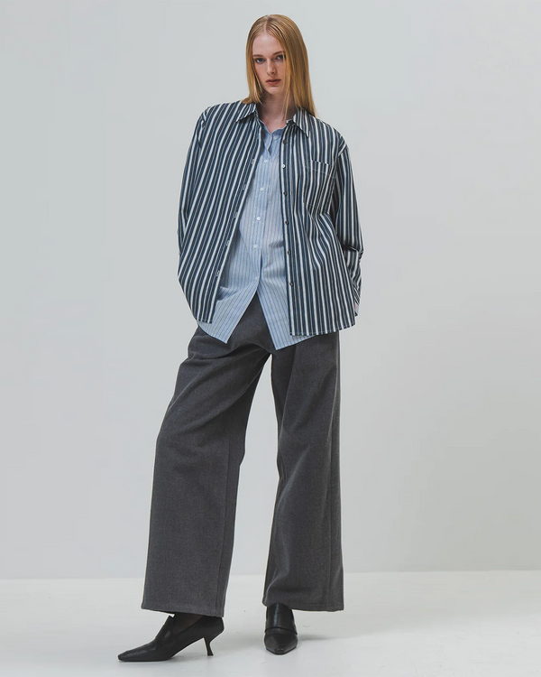 emin paul Navy Double Layer Pinstripe Shirt