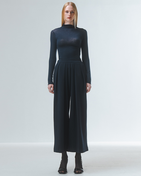 Emin Paul Navy Funnel Neck Long Sleeve Top