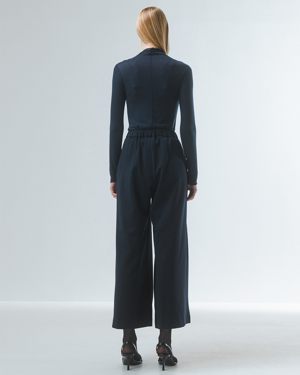 Emin Paul Navy Funnel Neck Long Sleeve Top