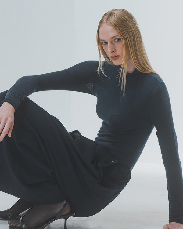 emin paul Navy Funnel Neck Long Sleeve Top