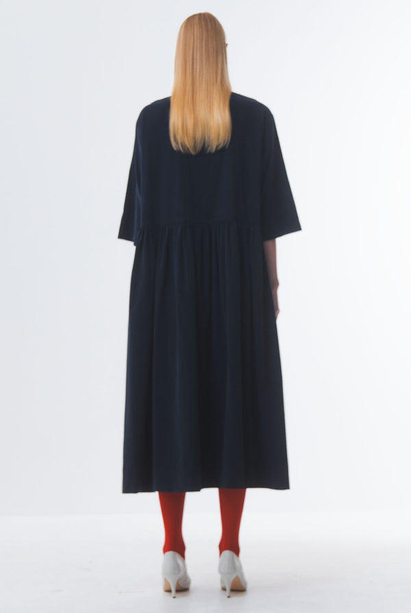 Emin Paul Navy Oversized Pocket Maxi Dress