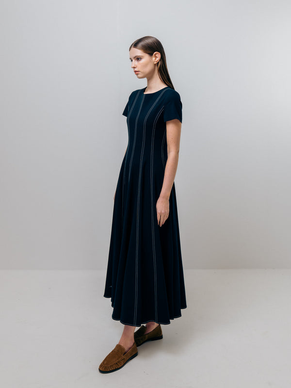 Emin Paul Navy Panel Contrast Stitch Dress