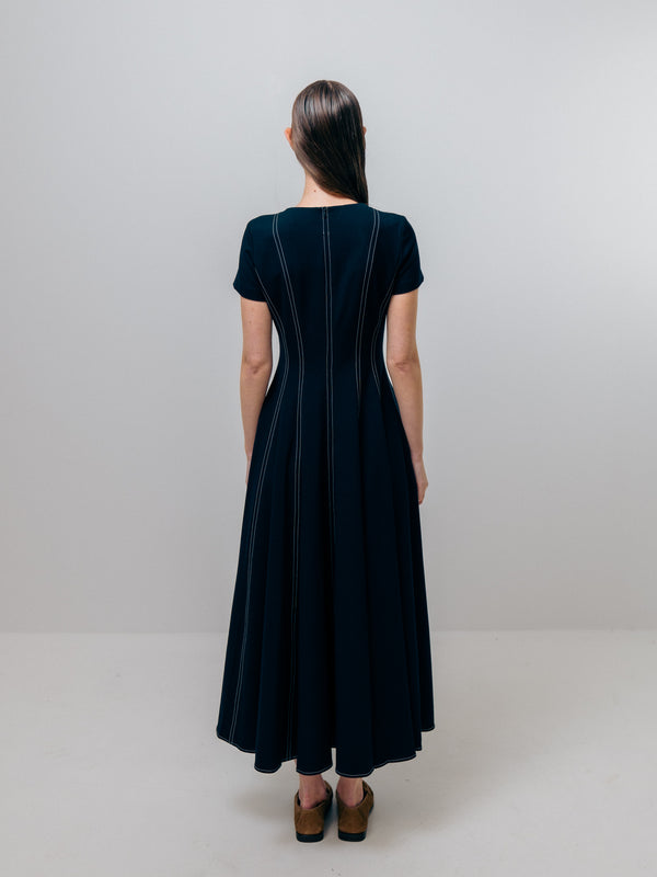 Emin Paul Navy Panel Contrast Stitch Dress
