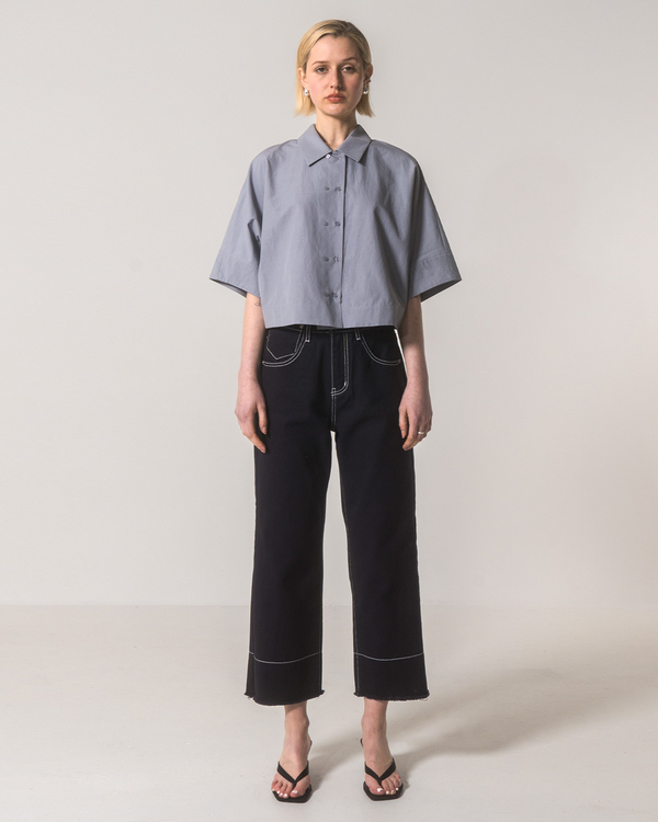 Emin Paul Navy Raw Hem Contrast Jeans