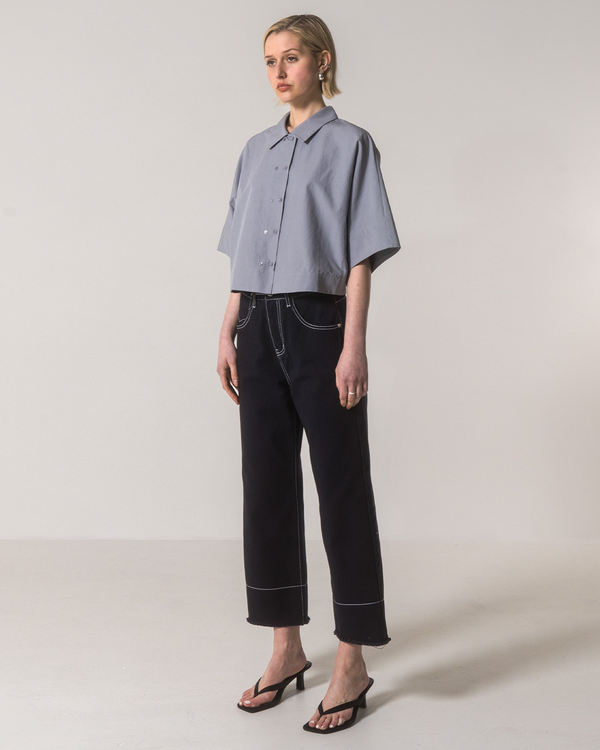 Emin Paul Navy Raw Hem Contrast Jeans