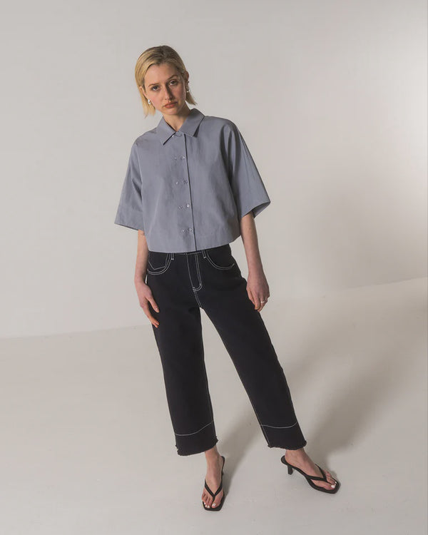 emin paul Navy Raw Hem Contrast Jeans