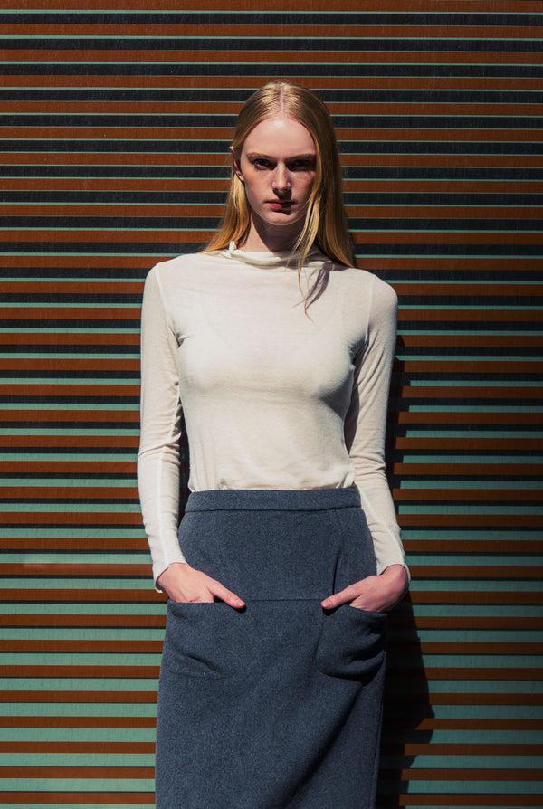 Emin Paul Off-White Funnel Neck Long Sleeve Top