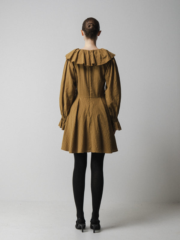 Emin Paul Olive Ruffle Collar Mini Dress