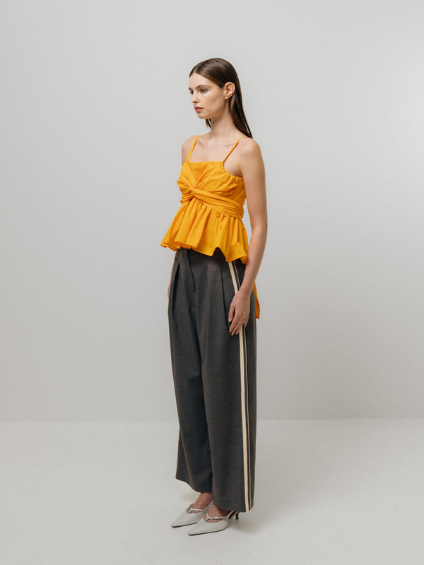 Emin Paul Orange Tie-Front Peplum Top