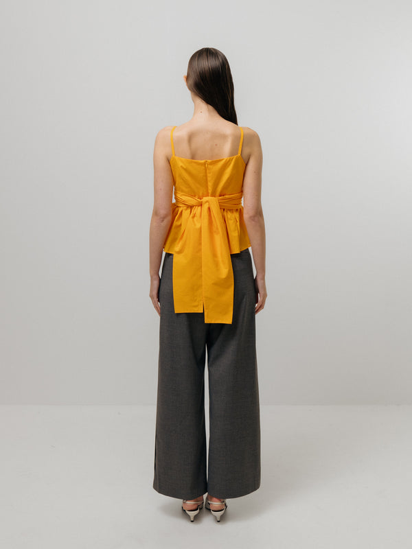 Emin Paul Orange Tie-Front Peplum Top