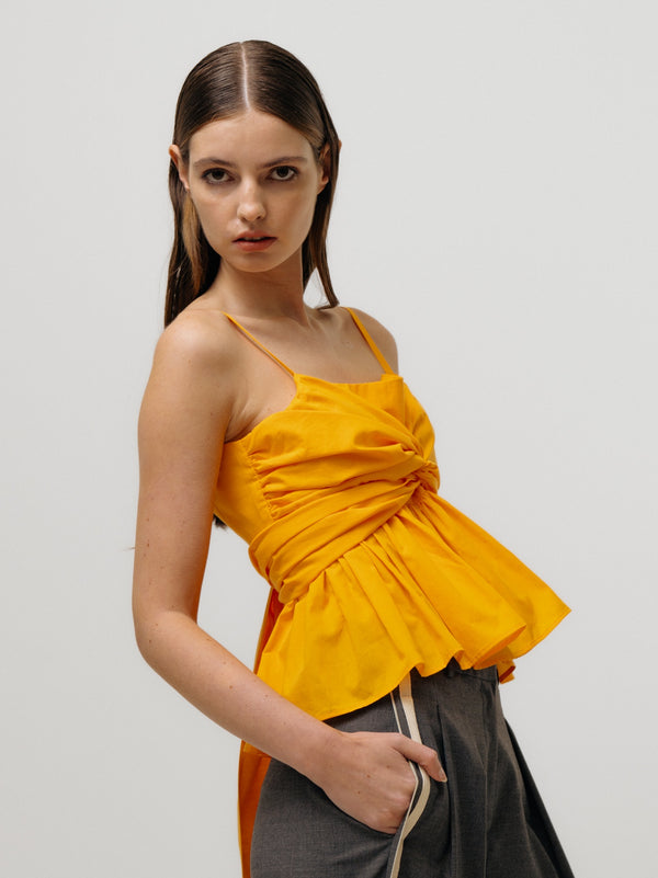 Emin Paul Orange Tie-Front Peplum Top