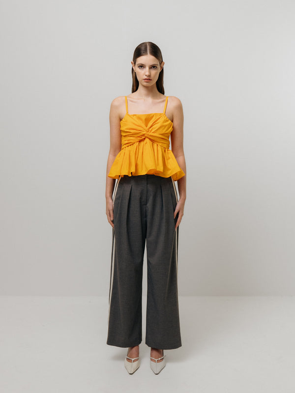 emin paul Orange Tie-Front Peplum Top