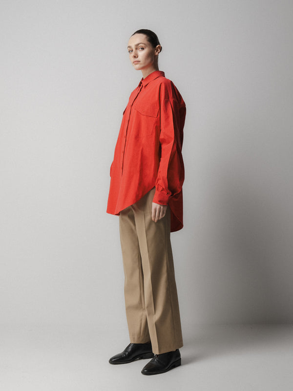 Emin Paul Red Back Gathered Shirt