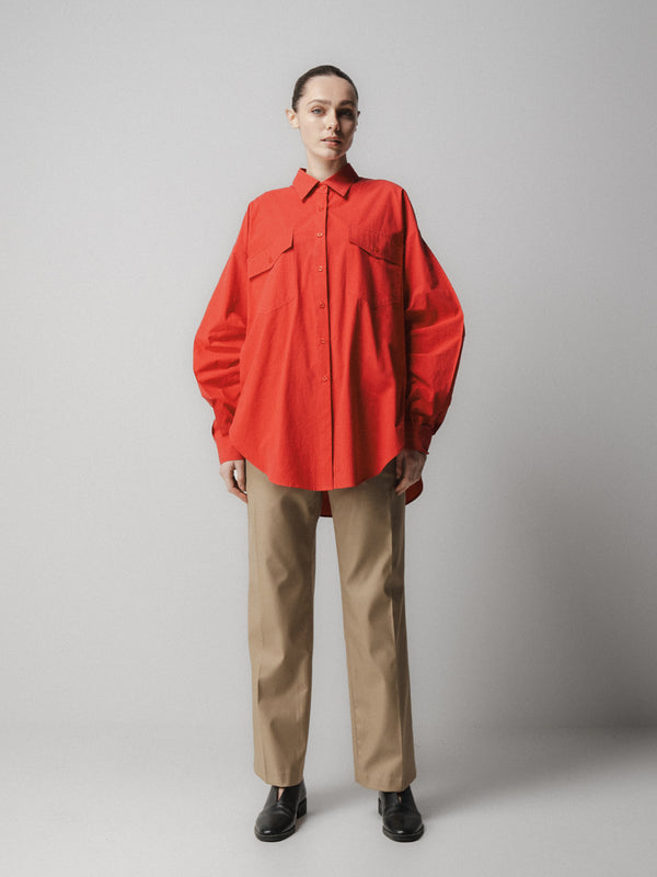 emin paul Red Back Gathered Shirt