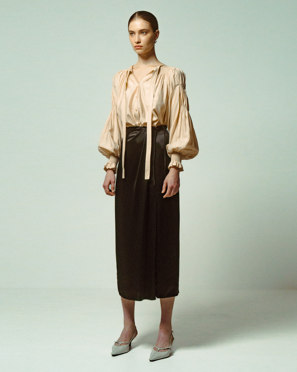 Emin Paul Sand Ruched Tie-Neck Blouse