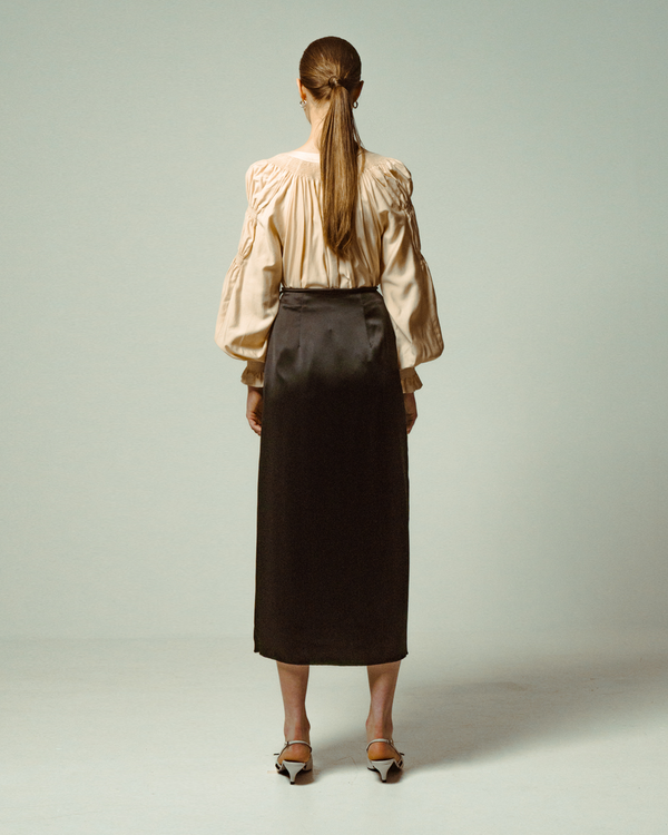 Emin Paul Sand Ruched Tie-Neck Blouse