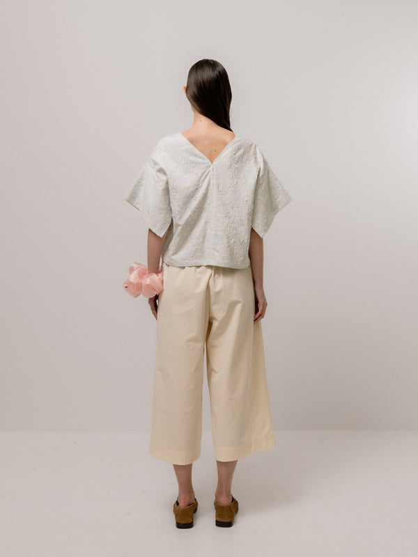 Emin Paul Sky Jacquard Boxy V-Neck Blouse