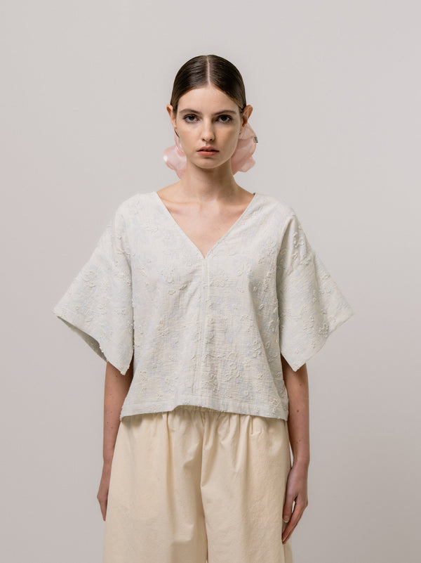 Emin Paul Sky Jacquard Boxy V-Neck Blouse