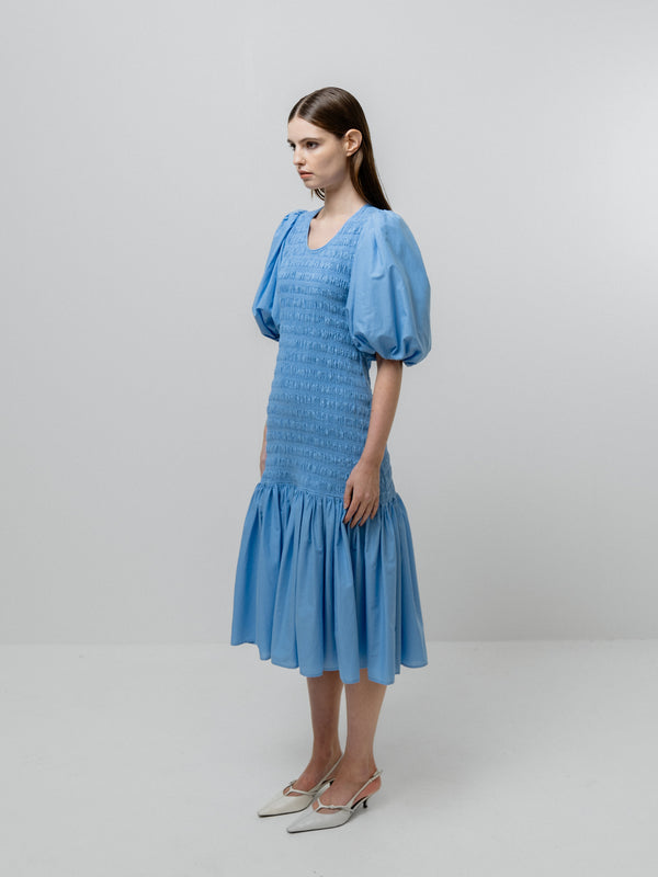 Emin Paul Sky Smocked Midi Dress