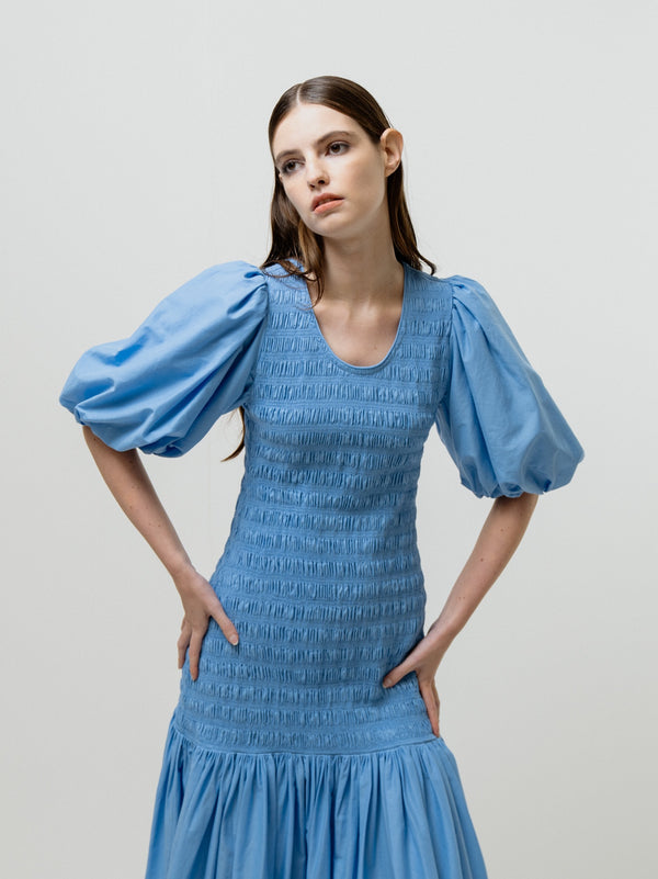 Emin Paul Sky Smocked Midi Dress
