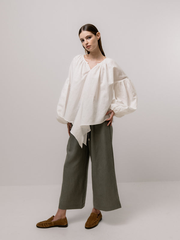 Emin Paul White Asymmetric Hem Blouse