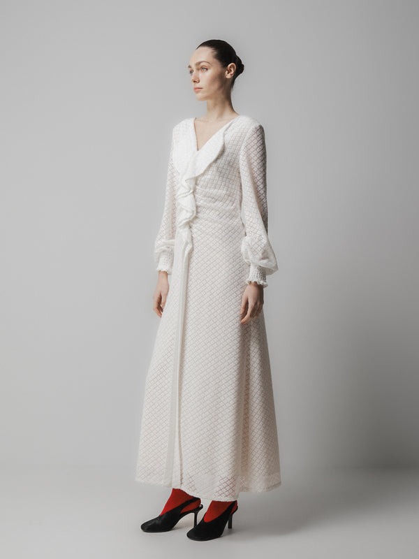 Emin Paul White Asymmetric Lace Dress