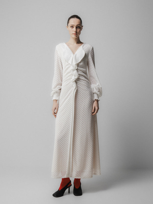 emin paul White Asymmetric Lace Dress