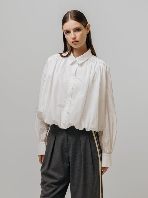 emin paul White Bubble Hem Long-Sleeve Shirt